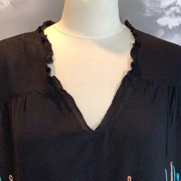 Blu Heaven By Umgee Black Boho Embroidered Top Sz M - Picture 4 of 10
